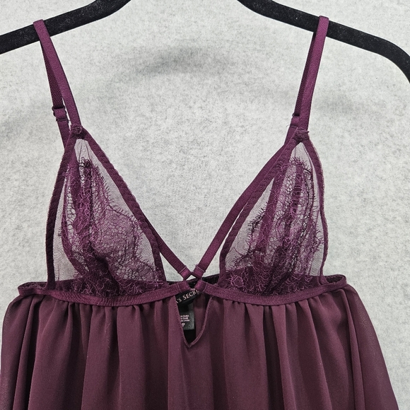 Victoria's Secret Sheer Chiffon and Lace Maroon Babydoll Size‎ Small - Picture 2 of 5